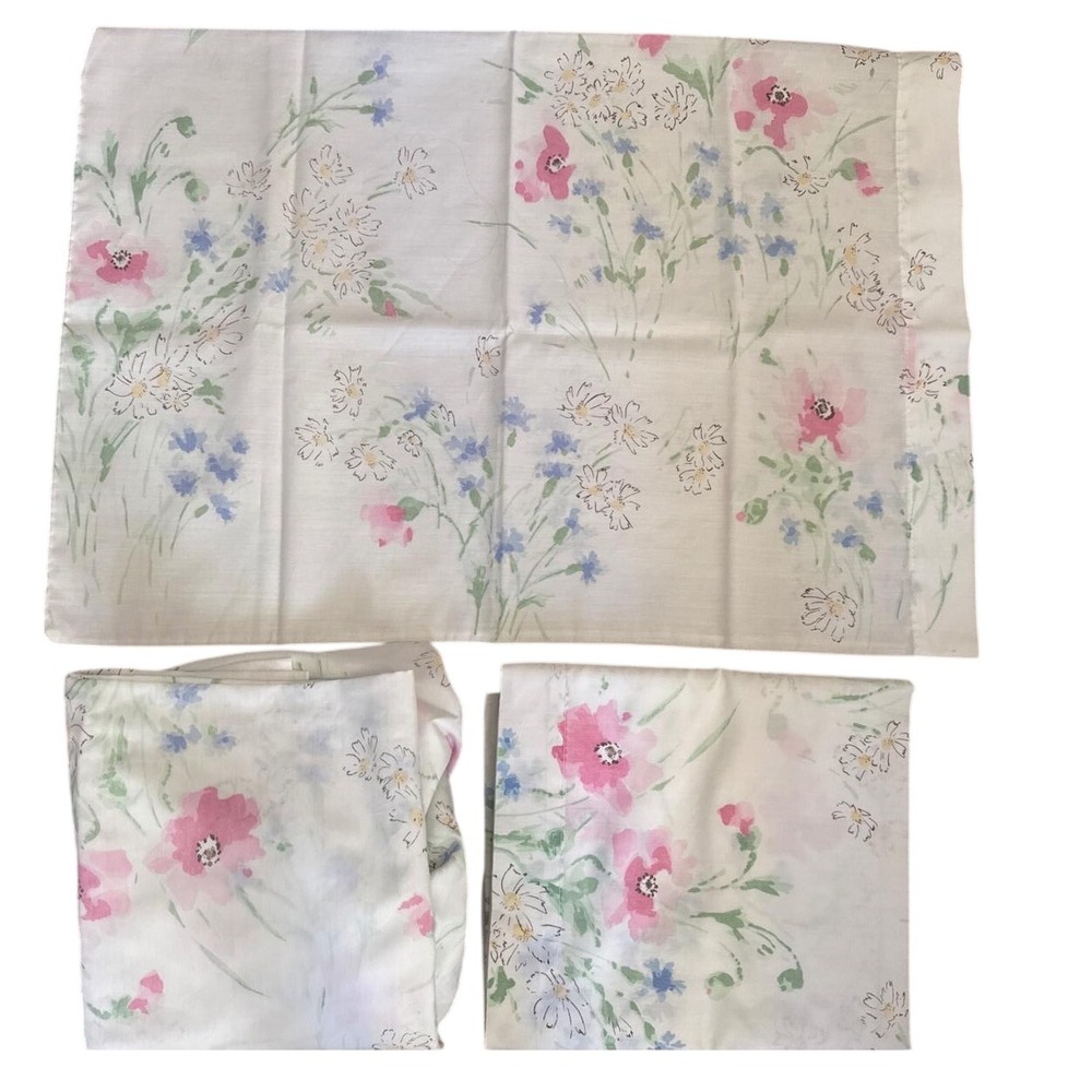 Vintage Radiance Floral Twin Sheet Set Pink Blue Wildflower 3pc Flat Fitted Case